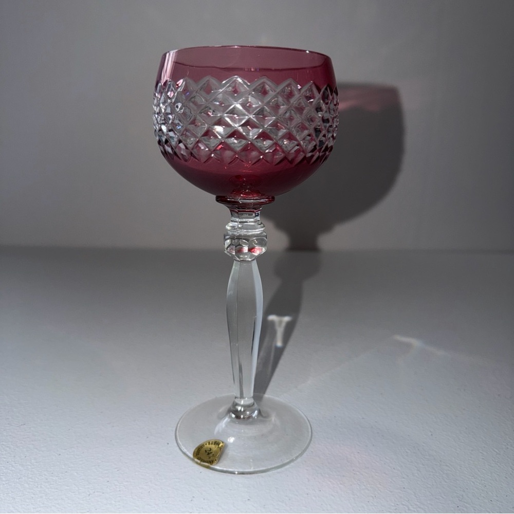 Vintage Red Beyer Bleikristall Lead Crystal Hand Cut Hock Wine Glass